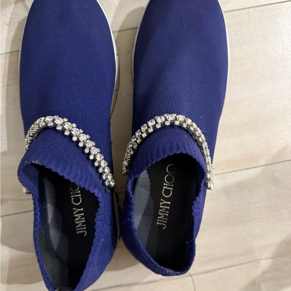 Jimmy Choo Navy Sneakers with Silver Accents